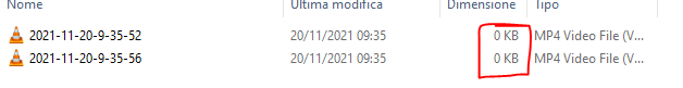 NodeJs e Videosorveglianza Onvif Immagine dei file con indicata la dimensione di essi cioè 0 kb